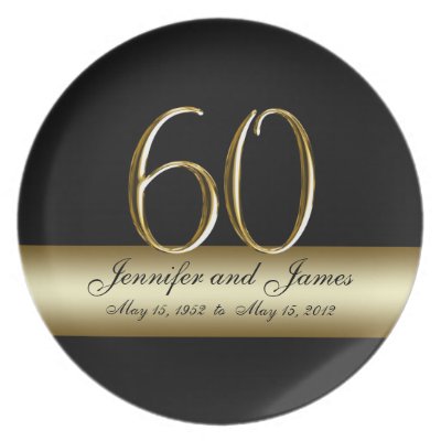 Gold Black Printed 60th Wedding Anniversary Plates