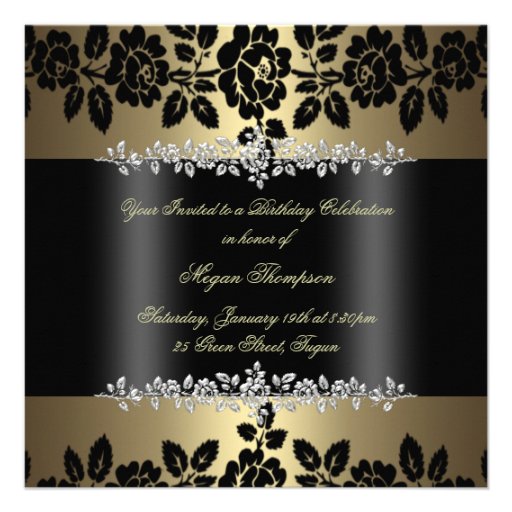Gold & Black Rose Sweet 16 Birthday Invitation