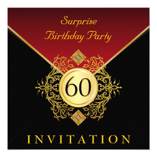 Gold Black Royal Red 60th Birthday Surprise Party Invite (front side)
