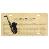 Gold Black Saxophone Music Promotion License Plate at Zazzle