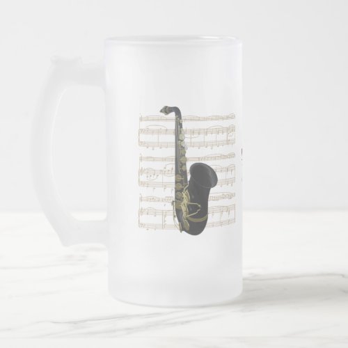Gold Black Saxophone on Gold Sheet Music Glass mug