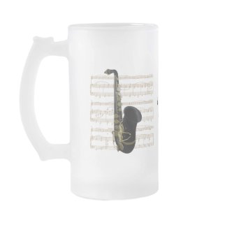 Gold Black Saxophone on Gold Sheet Music Glass mug