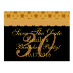 Gold Black Stars Lace Save the Date Birthday V10 Postcards