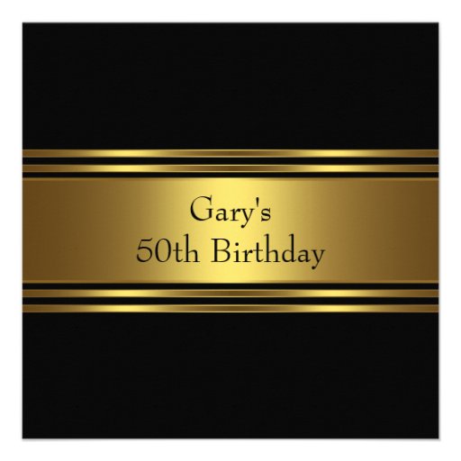 Gold Black Stripe Mans 50th Birthday Party Custom Announcement