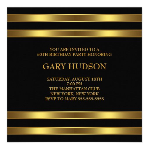 Gold Black Stripe Mans 50th Birthday Party Custom Announcement