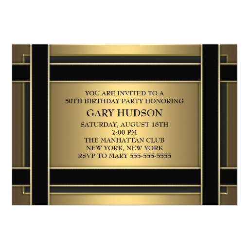 Gold Black Stripe Mans Gold 50th Birthday Party Personalized Invitations