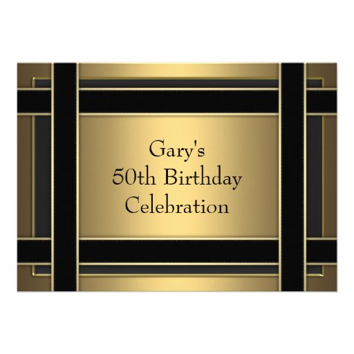 Gold Black Stripe Mans Gold 50th Birthday Party Personalized Invitations (front side)