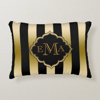 Gold & Black Stripes Geometric Pattern Accent Pillow