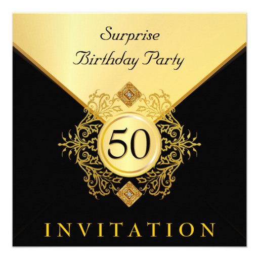 Gold Black Surprise Birthday Party Invitations