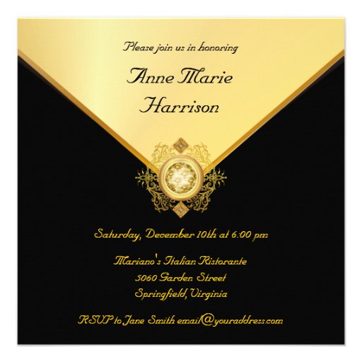Gold Black Surprise Birthday Party Invitations