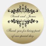 Gold Black Swirls Thank You Wedding Favor Stickers
