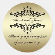 Gold Black Swirls Thank You Wedding Favor Stickers