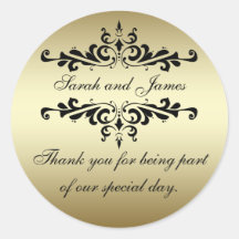 Gold Black Swirls Thank You Wedding Favor Stickers