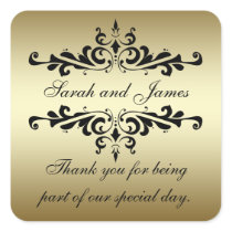 Gold Black Swirls Thank You Wedding Stickers