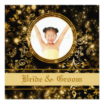 Gold black wedding holiday party personalized invitations