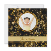 Gold black wedding party reception card personalized invitation