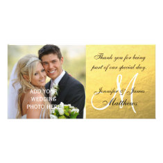 Gold Black Wedding Thank You Message Customized Photo Card
