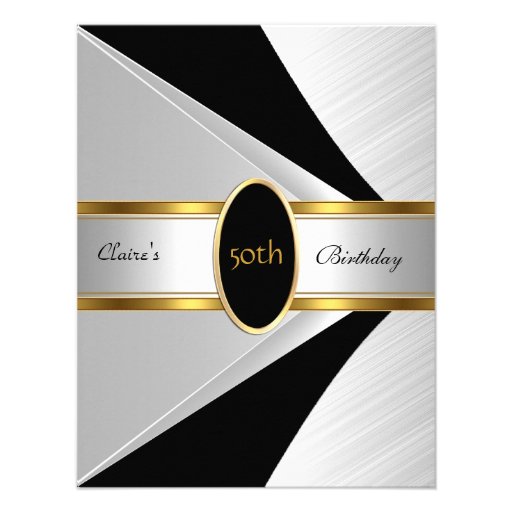 Gold Black White Invite 50th Birthday Party