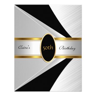 Gold Black White Invite 50th Birthday Party Invitation