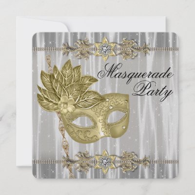 Gold Black White Masquerade Party Personalized Announcement