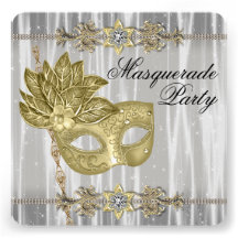 Gold Black White Masquerade Party Personalized Announcement