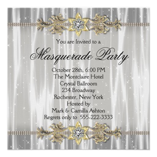 Gold Black White Masquerade Party Personalized Announcement
