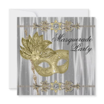 Gold Black White Masquerade Party Invitations