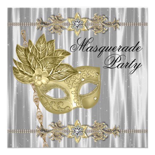 Gold Black White Masquerade Party Invitations