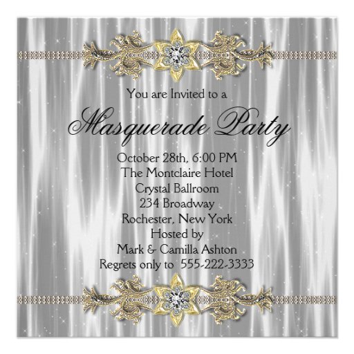 Gold Black White Masquerade Party Invitations