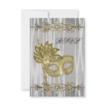 Gold Black White Masquerade Party RSVP Personalized Invitation