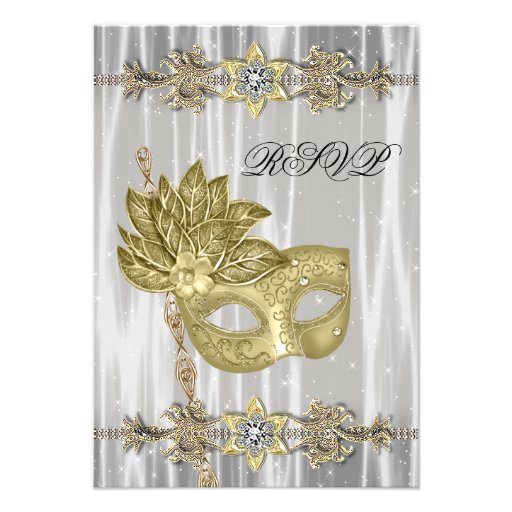 Gold Black White Masquerade Party RSVP Personalized Invitation