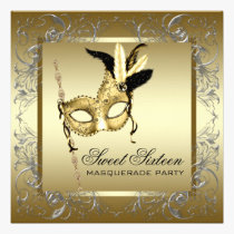 Gold Black White Sweet Sixteen Masquerade Party invitations