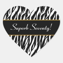 Gold Black White Zebra Print Superb 70th Birthday Sticker