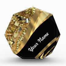 Gold bling & black swirl pattern award