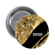 Gold bling & black swirl pattern buttons