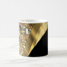 Gold bling & black swirl pattern coffee mugs