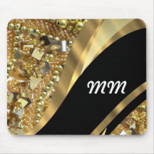 Gold bling & black swirl pattern mousepads