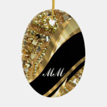 Gold bling & black swirl pattern ornaments