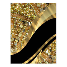 Gold bling & black swirl pattern post cards