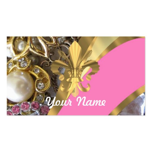 Gold bling fleur de lys business card (front side)