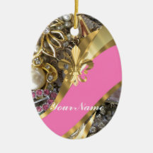 Gold bling fleur de lys christmas tree ornament