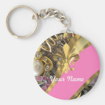Gold bling fleur de lys key chain