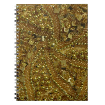 Gold bling glitter & pearls spiral notebooks