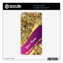 Gold bling & magenta swirl decals for the iPhone 4