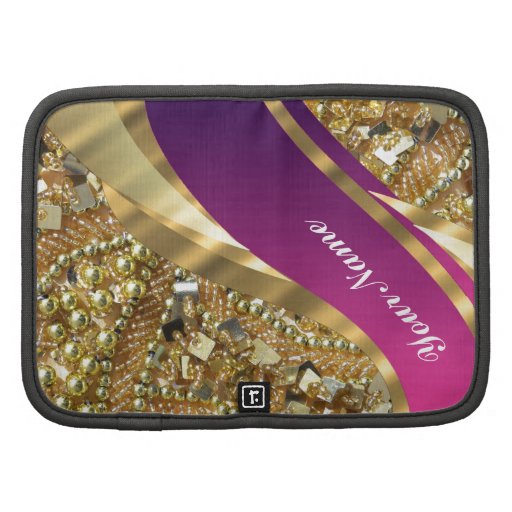 Gold bling & magenta swirl folio planners