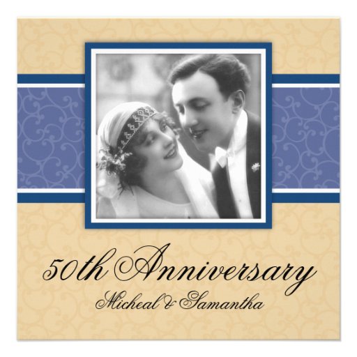 Gold Blue 50th Anniversary Party Invitations