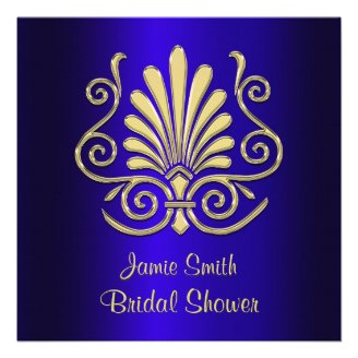 Gold & Blue Art Deco Deco Damask Bridal Shower 2 Custom Announcements