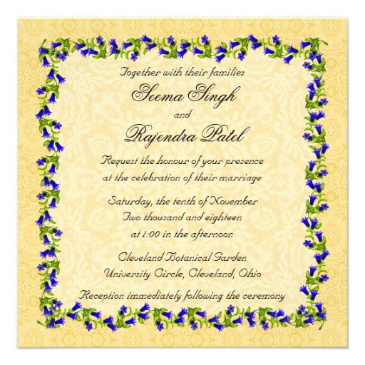 Gold Blue Indian Peacock Wedding Invitation