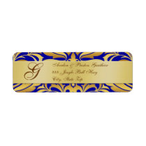 Gold & Blue Monogram Christmas Address Labels