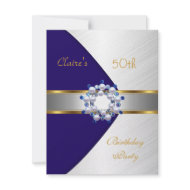 Gold Blue Navy White Invite 50th Birthday Party invitation